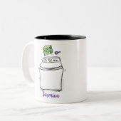 かわいい洗濯機ランドリー漫画イラストレーション ツートーンマグカップ (正面左)