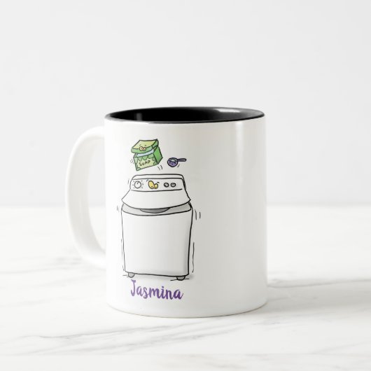 かわいい洗濯機ランドリー漫画イラストレーション ツートーンマグカップ (正面左)