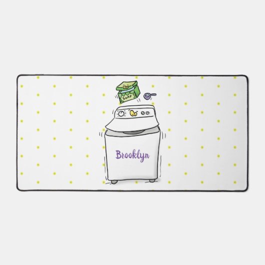 かわいい洗濯機ランドリー漫画イラストレーション デスクマット (正面)