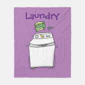 かわいい洗濯機ランドリー漫画イラストレーション フリースブランケット (正面)