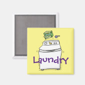 かわいい洗濯機ランドリー漫画イラストレーション マグネット (正面/裏面)