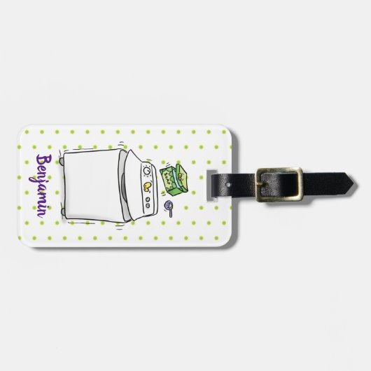 かわいい洗濯機ランドリー漫画イラストレーション ラゲッジタグ (正面横)