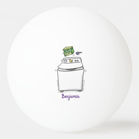 かわいい洗濯機ランドリー漫画イラストレーション 卓球ボール (正面)