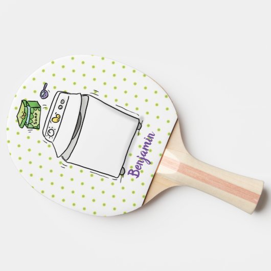 かわいい洗濯機ランドリー漫画イラストレーション 卓球ラケット (横)