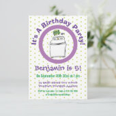 かわいい洗濯機ランドリー漫画イラストレーション 招待状 (スタンド正面)