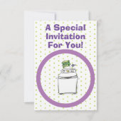 かわいい洗濯機ランドリー漫画イラストレーション 招待状 (裏面)