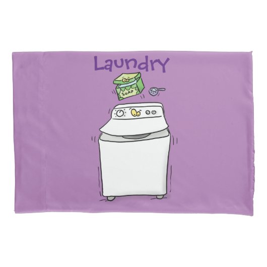 かわいい洗濯機ランドリー漫画イラストレーション 枕カバー (正面)