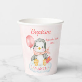 かわいい洗礼水彩赤ちゃんペンギンピンク 紙コップ