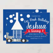 かわいい洗車バブル誕生日パーティー 招待状 (正面/裏面)