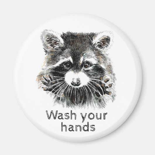 かわいい洗面所あなたの手を洗うラクーン動物アート マグネット (正面)