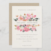 かわいい活気のあるピンクの水の色のフローラ結婚式の招待 サンキューカード (正面/裏面)