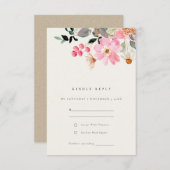 かわいい活気のあるピンクの水の色のフローラ結婚式RSVP エンクロージャーカード (正面/裏面)