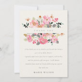 かわいい活気のあるピンクの水の色のフローラ赤ちゃんシャワー サンキューカード (正面)