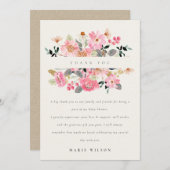 かわいい活気のあるピンクの水の色のフローラ赤ちゃんシャワー サンキューカード (正面/裏面)