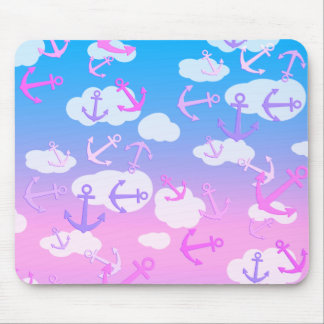かわいい浮かぶアンカーと雲 夢のような色 マウスパッド