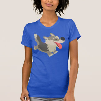 かわいい浮かれ気分の漫画のオオカミの女性のTシャツ Tシャツ