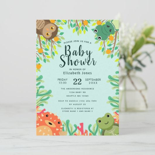 かわいい海と沼の動物の赤ちゃんシャワー招待状 招待状 (スタンド正面)