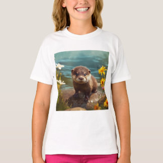 かわいい海のオッターTシャツ – かわいい動物のシャツ Tシャツ