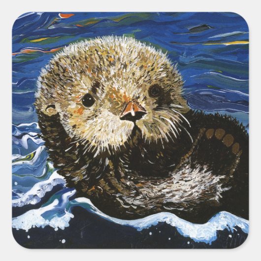 かわいい海のオーター スクエアシール (正面)