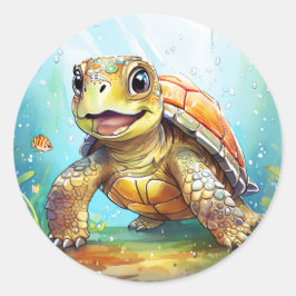 かわいい海のカメのイラスト ラウンドシール