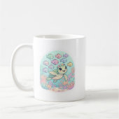 かわいい海のカメのデザインの白いコーヒーマグ コーヒーマグカップ (左)