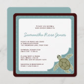 かわいい海のテーマのベビーシャワーの青およびブラウン 招待状 (正面/裏面)