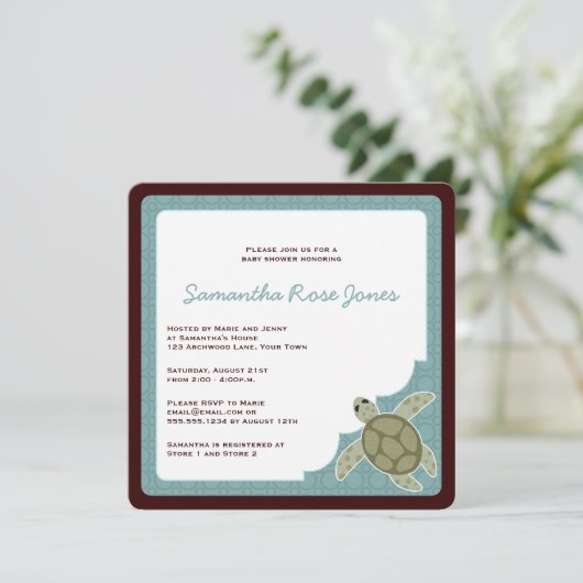 かわいい海のテーマのベビーシャワーの青およびブラウン 招待状 (スタンド正面)