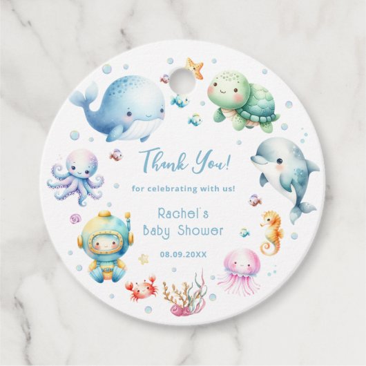 かわいい海の下で赤ちゃんシャワーありがとう フェイバータグ (正面)