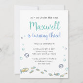かわいい海の下で3歳の誕生日 招待状 (正面)
