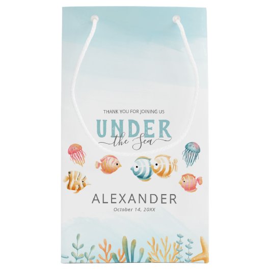 かわいい海の下に子供の誕生日ありがとう スモールペーパーバッグ (裏面)