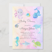 かわいい海の下の水の色ベビーシャワー招待状 (正面)