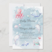 かわいい海の下の水の色ベビーシャワー招待状 (正面)