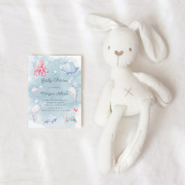 かわいい海の下の水の色ベビーシャワー招待状