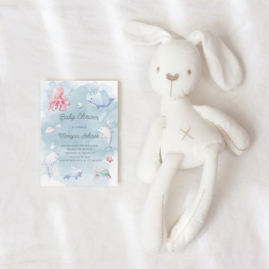 かわいい海の下の水の色ベビーシャワー招待状
