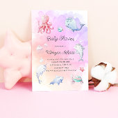 かわいい海の下の水の色ベビーシャワー招待状