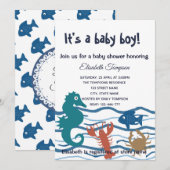 かわいい海の世界 男の子ベビーシャワー 招待状 (正面/裏面)