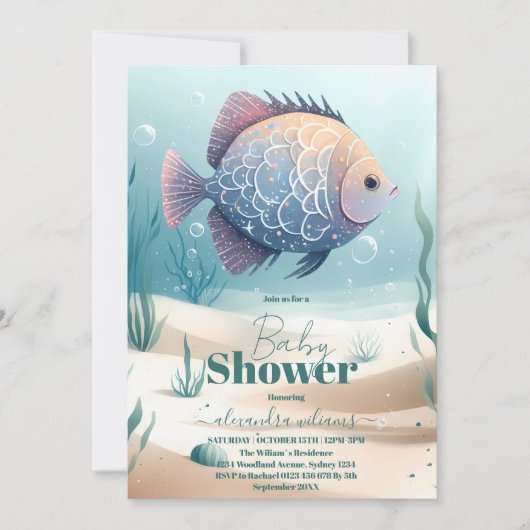かわいい海の中で男の子の赤ちゃんシャワー 招待状 (正面)