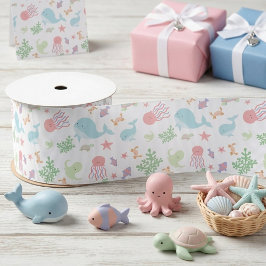 かわいい海の中のベビーシャワーパステルカラー サテンリボン