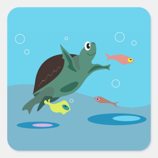かわいい海の亀のイラスト スクエアシール (正面)