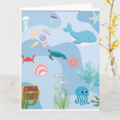かわいい海の仲間たち カード (黄色い花)
