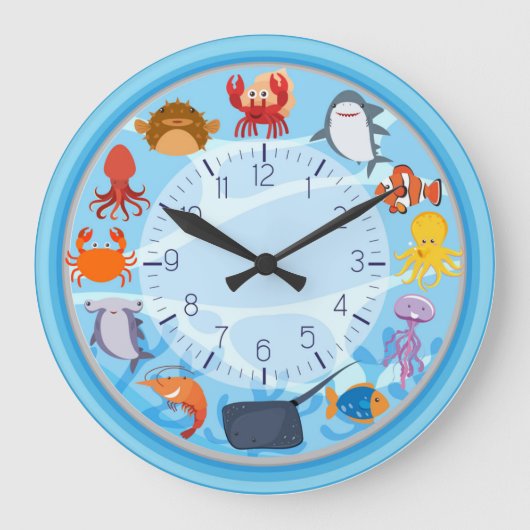 かわいい海の創造物の青い円形の柱時計 ラージ壁時計 (正面)
