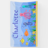 かわいい海の動物おもしろいバナー 横断幕 (縦)