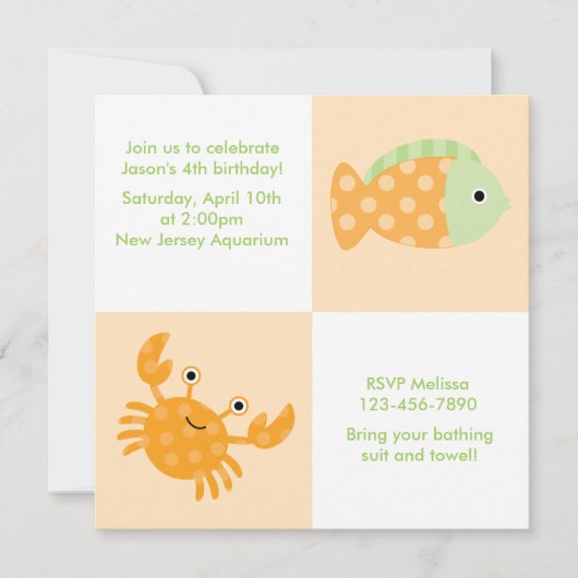 かわいい海の動物の夏とビーチ誕生日 招待状 (正面)