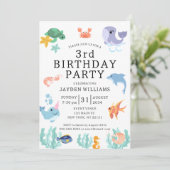 かわいい海の動物の子供の誕生日 招待状 (スタンド正面)