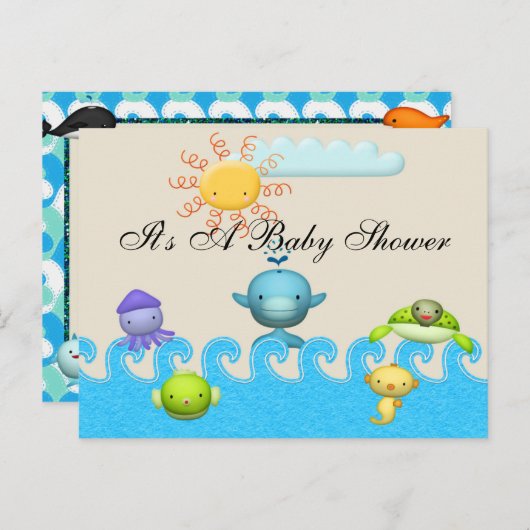 かわいい海の動物の赤ちゃんシャワー インビテーションポストカード (正面/裏面)