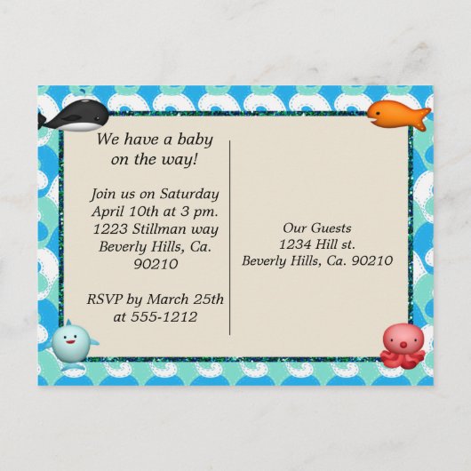 かわいい海の動物の赤ちゃんシャワー インビテーションポストカード (裏面)