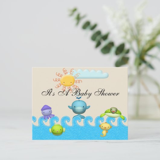 かわいい海の動物の赤ちゃんシャワー インビテーションポストカード (スタンド正面)