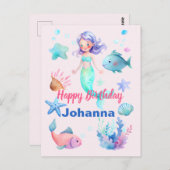かわいい海の動物人魚テーマのハッピーバースデー ポストカード (正面/裏面)