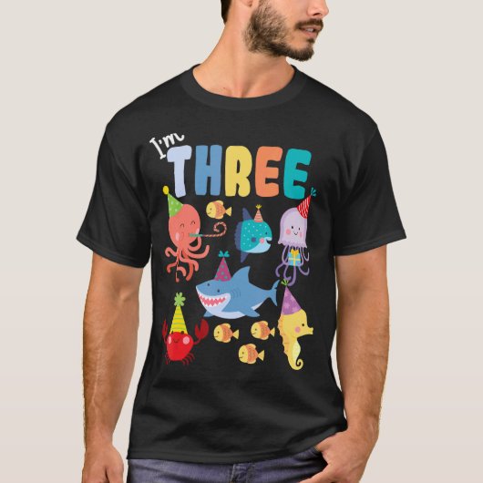 かわいい海の動物海生き物パーティー第3誕生日 Tシャツ (正面)