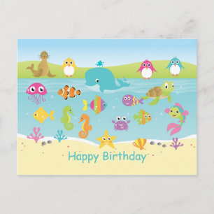 かわいい海の動物 子供の誕生日ポストカード ポストカード